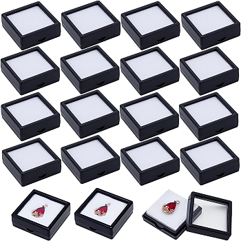 Acrylic Jewelry Gift Boxes, with Clear PVC Windows and White Sponge Inside, Square, Black, 4x4x1.8cm