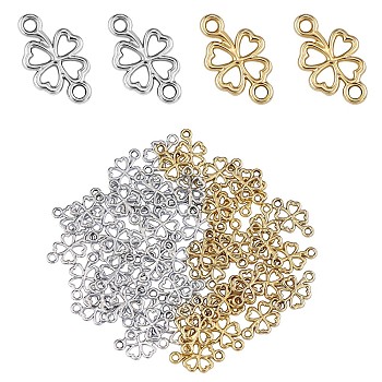 60 Pieces Four Leaf Clover Connector Charm Alloy Lucky Clover Charm Pendant with Jump Ring for Jewelry Necklace Bracelet Earring Making Crafts, Platinum & Golden, 20.5x12.5mm, Hole: 2.5mm