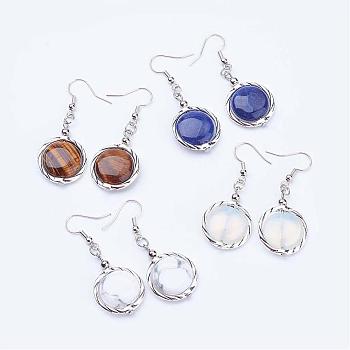Natural Gemstone Dangle Earrings, with Alloy Findings and Brass Earring Hooks, Flat Round, 48mm, pin: 0.6mm