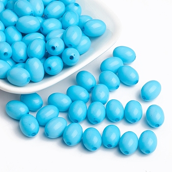 Opaque Acrylic Beads, Oval, Light Sky Blue, 12x9mm, Hole: 2mm, about 820pcs/500g
