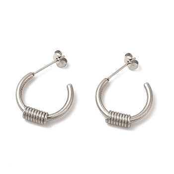 304 Stainless Steel Wire Wrapped Half Hoop Earrings for Women, Stainless Steel Color, 18x19x4mm, Pin: 0.7mm