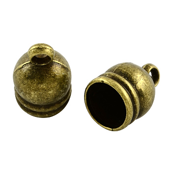 Tibetan Style Alloy Cord Ends, End Caps, Cadmium Free & Nickel Free & Lead Free, Antique Bronze, 14x9x9mm, Hole: 3mm, Inner Diameter: 8mm