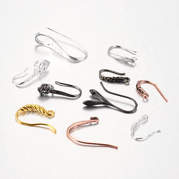 Random Mixed Brass Earring Hooks, Ear Wire, Mixed Color, 20~28x7~10mm, Hole: 3~4mm, Pin: 0.8~1mm