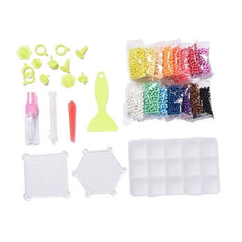 DIY 15 Colors 3000Pcs 4mm PVA Round Water Fuse Beads Kits for Kids, Including Scraper Knife, Spray Bottle, Pattern Paper, Pen and Template, Accessories Making