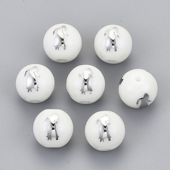 Electroplate Glass Beads, Round with Constellations Pattern, Platinum Plated, Virgo, 10mm, Hole: 1.2mm