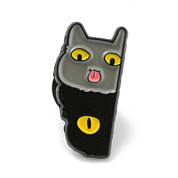 Cartoon Cat Enamel Pins, Black Alloy Badge for Women, Eye, 24.2x12.2x1.3mm