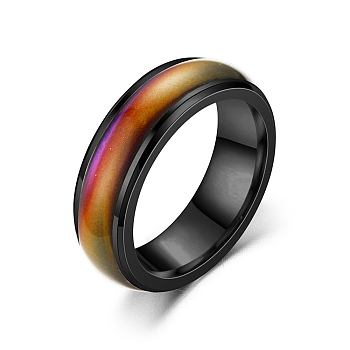 Mood Ring, Temperature Change Color Emotion Feeling Stainless Steel Plain Ring for Women, Black, US Size 6(16.5mm)