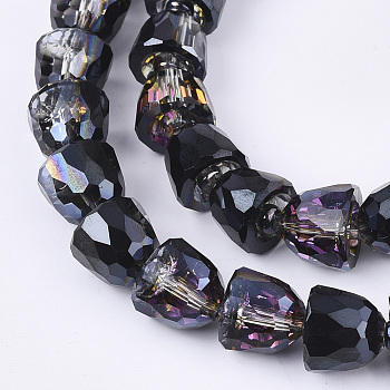 Electroplated Glass Beads, Half Plated, Faceted, Bell, Black, 10.5~11x9mm, Hole: 1mm