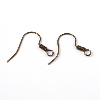 Brass Earring Hooks, Ear Wire, with Horizontal Loop, Nickel Free, Antique Bronze, 17mm, Hole: 1.5mm, 21 Gauge, Pin: 0.7mm
