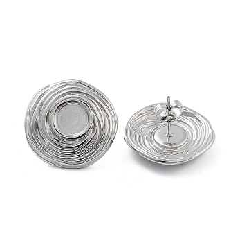 304 Stainless Steel Stud Earrings, Flat Round, Stainless Steel Color, 22.5x21.5mm