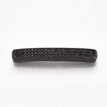 Brass Micro Pave Cubic Zirconia Beads, Cuboid, Black, Gunmetal, 36x5x4~5mm, Hole: 1mm