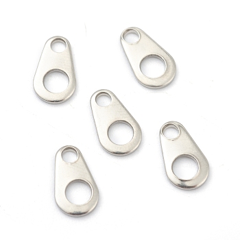 304 Stainless Steel Chain Tabs, Chain Extender Connectors, Teardrop, Stainless Steel Color, 9x5x1mm, Hole: 1.6mm and 2.8mm