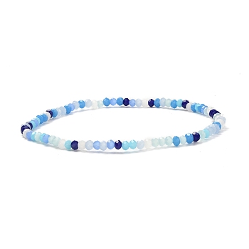 Faceted Round Glass Beads Stretch Bracelet for Teen Girl Women, Blue, Inner Diameter: 2-1/4 inch(5.7cm), Beads: 3x2mm