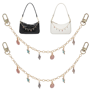 WADORN Brass Bag Decorative Chains, with Ocean Themed Alloy Enamel Charms, Light Salmon, 32cm, 2pcs/box