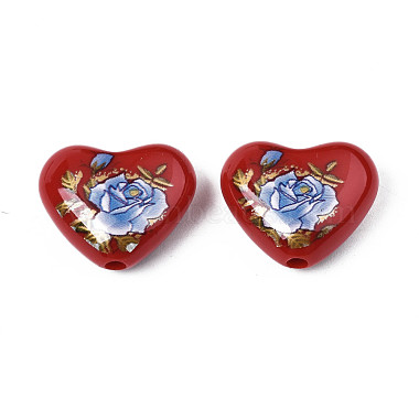 Flower Printed Opaque Acrylic Heart Beads(SACR-S305-28-I02)-2