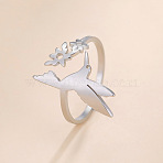 Adjustable 304 Stainless Steel Cuff Open Rings, Bird, Stainless Steel Color, Inner Diameter: 18.8mm(WG1E32F-01)