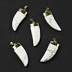 Natural Howlite Pendants, with Golden Tone Brass Findings, Dagger Shape, 41~42x15~16x6.5~7.5mm, Hole: 5x7.5mm(G-P474-04G-01)