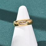 304 Stainless Steel Wide Band Finger Rings, Horse Eye, with Glass, Ion Plating(IP), Golden, Clear, Size 7, 4~7mm, US Size 7 1/4(17.5mm)(RJEW-F201-03G-03)