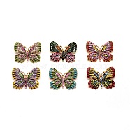 6Pcs 6 Color Exquisite Butterfly Alloy Rhinestone Brooches Set for Backpack Clothes, Golden, Mixed Color, 37x46.5x4.5mm, 1pc/color(JEWB-SZ0001-46)