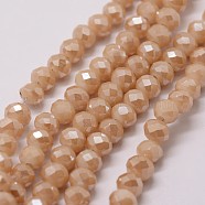 Electroplate Glass Bead Strands, Rondelle, Faceted, Pearl Luster Plated, PeachPuff, 4x3mm, Hole: 1mm, about 130~135pcs/strand, (15.3~15.7 inch)39~40cm(X-GLAA-K016-3x4mm-02PL)