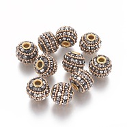 Handmade Indonesia Beads, with Metal Findings, Round, Silver Color Plated, PeachPuff, 17x15mm, Hole: 3mm(IPDL-E010-01E)