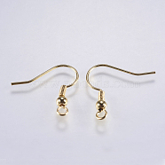 Brass Earring Hooks, with Horizontal Loop, Long-Lasting Plated, Lead Free & Cadmium Free, Golden, 18.5x18x3mm, Hole: 1.5mm, 20 Gauge, Pin: 0.8mm(KK-F737-42G-RS)