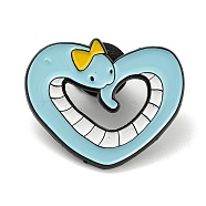 Light Blue Snake Enamel Pins, Black Alloy Animal Badge for Women, Heart, 25.2x30.6x1.4mm(JEWB-K016-12D-EB)