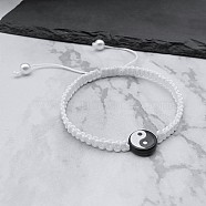 Yin-yang Resin Bead Braided Bead Bracelets, Adjustable Polyester Cord Bracelets for Women, White, No Size(PV1303-2)