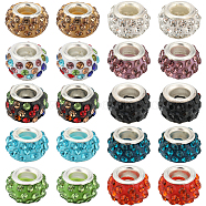 200Pcs 10 Colors Polymer Clay Rhinestone European Large Hole Beads with Silver Plated Brass Cores, Rondelle, Mixed Color, 11~12x7~7.5mm, Hole: 5mm, 20Pcs/color(FPDL-SC0001-01)
