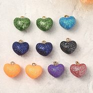 Acrylic Pendants, with Glitter Powder and Brass Findings, Heart, Mixed Color, 18.5x19x14mm, Hole: 2mm(OACR-YW0001-65)