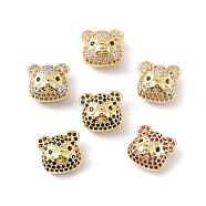 Brass Micro Pave Cubic Zirconia Beads, Long-Lasting Plated, Real 18K Gold Plated, Cadmium Free & Lead Free, Bear Head, Mixed Color, 13x14x10mm, Hole: 1.8mm(KK-P233-11G)