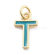 Rack Plating Brass Pendants, with Enamel and Jump Ring, Cadmium Free & Lead Free, Long-Lasting Plated, Real 18K Gold Plated, Letter, Letter T, 11.5x7x1mm, Hole: 2.5mm(KK-C065-03T-G)