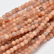 Round Natural Sunstone Beads Strands, 4mm, Hole: 0.6mm, about 88pcs/strand, 15.4 inch(G-I176-09-4mm)
