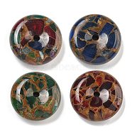 Synthetic Gold Clinquant Stone Pendants, Dyed, Flat Round Charms, Mixed Color, 40x12.5mm, Hole: 4.5mm(G-P549-03)