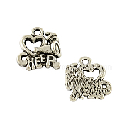 Tibetan Style Alloy Message Charms, Heart with Words To Cheer, Cadmium Free & Lead Free, Antique Silver, 17.7x15.6x3mm, Hole: 2mm, about 263pcs/500g(TIBEP-Q043-094-RS)
