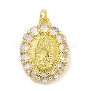 Rack Plating Brass Micro Pave Cubic Zirconia Pendants, Cadmium Free & Lead Free, Long-Lasting Plated, Oval with Virgin Mary Pattern, Real 18K Gold Plated, 21x15.5x4mm, Hole: 3mm(KK-G513-87G)