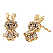 Rabbit Cubic Zirconia Stud Earrings, Brass Earrings for Women, Golden, 15x8.5mm, Pin: 0.6mm(EJEW-SZ0001-76)