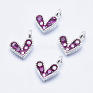 Brass Micro Pave Cubic Zirconia Charms, Long-Lasting Plated, Lead Free & Nickel Free & Cadmium Free, Heart, Hot Pink, Real Platinum Plated, 9.5x6.5x2mm, Hole: 1mm(RB-I078-66P-NR)