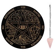 AHADERMAKER 1Pc Wood Pendulum Board, 1Pc 304 Stainless Steel Cable Chain Necklaces, 1Pc Natural Rose Quartz Stone Pendants, for Witchcraft Wiccan Altar Supplies, Star Pattern, Board: 200x4mm(DIY-GA0005-20B)