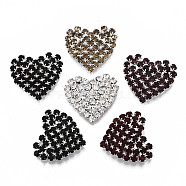Brass Rhinestone Cabochons, Heart, Silver Color Plated, Mixed Color, 21x23x4.5mm(RB-S066-23)