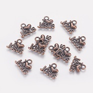 Tibetan Style Alloy Pendants, For Easter, Holy Charms(I Love Jesus), Cadmium Free & Nickel Free & Lead Free, Heart, Red Copper, 13x15x2mm, Hole: 3mm(PALLOY-2390-R-FF)