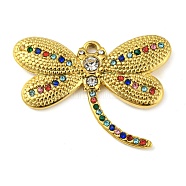 Ion Plating(IP) Real 18K Gold Plated 304 Stainless Steel Rhinestone Pendants, Dragonfly Charms, Colorful, 22x30x2.5mm, Hole: 1.6mm(STAS-P341-05G-02)