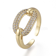 Brass Micro Pave Cubic Zirconia Cuff Rings, Open Rings, Long-Lasting Plated, Oval, Real 18K Gold Plated, Clear, Size 6, Inner Diameter: 17mm(RJEW-K232-08G-02)