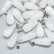 Natural Quartz Crystal Pendants, with Stainless Steel Snap On Bails, teardrop, 28~30x10~12mm, Hole: 6x4mm(X-G-T081-26)