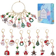 24Pcs 12 Style Christmas Theme Alloy Enamel Pendant Locking Stitch Markers, 304 Stainless Steel Stitch Marker with Glass Beads, Mixed Shapes, Mixed Color, 5.1~6cm, 2pcs/style(HJEW-SC00006)