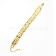 Brass Coin Link Chain Bracelet, Golden, 6-3/4 inch(17cm)(QR2720-1)