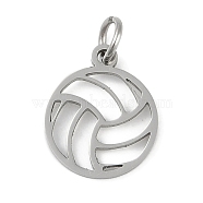 Non-Tarnish 304 Stainless Steel Pendants, with Jump Ring, Laser Cut, Volleyball Charms, Stainless Steel Color, 14x11.5x1mm, Hole: 3.2mm(STAS-L279-030P)