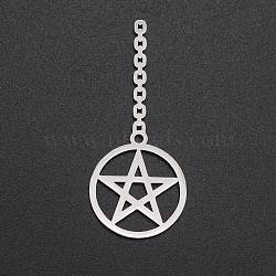 201 Stainless Steel Pendants, Laser Cut, Ring with Star, Stainless Steel Color, 48x20.5x1mm, Hole: 0.8mm(STAS-S105-LA228)