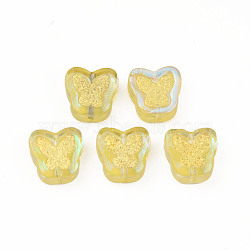 Electroplate Transparent Handmade Lampwork Beads, with Golden Plated Brass Findings, Butterfly, Gold, 11x11x4mm, Hole: 1mm(LAMP-Q032-04D)