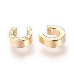 Brass Charms, Nickel Free, Real 18K Gold Plated, Horseshoe, 7x7x3mm, Hole: 1.5mm(KK-R058-006G)